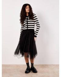 Apricot - Stripe Knit Bodice Tulle Midi Dress - Lyst