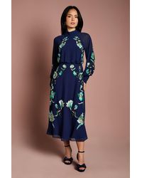Coast - Petite High Neck Long Sleeve Floral Embroidered Midi Dress - Lyst