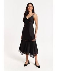 Liquorish - Satin Lace Midi Slip Dress - Lyst