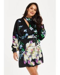 Liquorish - Elegant Floral Print Mini Wrap Dress W/ Cut Out Detail - Lyst
