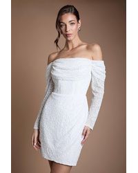 Coast - Bardot Long Sleeve Wrap Skirt Mini Dress - Lyst