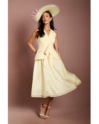 Coast - Lisa Tan Bow Detail Crepe Waistcoat Midi Dress - Lyst