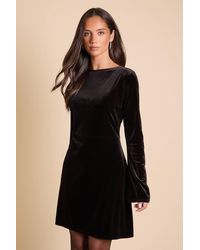 Dorothy Perkins - Bow Back Long Sleeve Velvet Mini Dress - Lyst