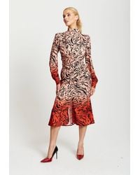 Liquorish - Zebra Print Midi Dress W/ High Neck & Draped Waist Detail - Lyst