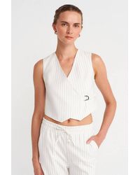 Dilvin - Striped Crop Waistcoat W/ Belt - Lyst