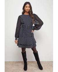 Oasis - Polkadot Belted Balloon Sleeve Flippy Mini Dress - Lyst