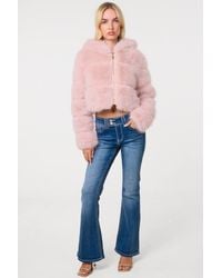 Pink Vanilla - Hooded Faux Fur Cropped Coat - Lyst