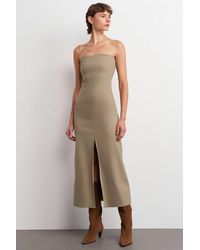 Dilvin - Strapless Fitted Midi Dress W/ Slit - Lyst