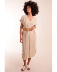Blue Vanilla - Belted V Neck Midi Dress - Lyst