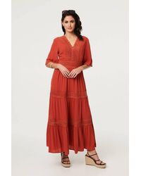 Izabel London - Lace Trim Tiered 1/2 Sleeve Maxi Dress - Lyst
