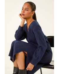 Roman - Petite V-Neck Knit Midi Dress - Lyst