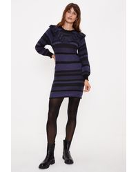 Oasis - Frill Detail Textured Stripe Jumper Dress - Lyst