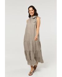 Liquorish - Linen Tie Neck Tiered Maxi Dress - Lyst