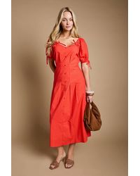 Dorothy Perkins - Pleat Button Detail Puff Sleeve Midi Dress - Lyst
