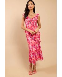 Little Mistress - Floral Print Ruffle Midaxi Dress - Lyst