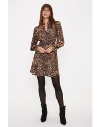 Oasis - Animal Printed Belted Button Through Mini Dress - Lyst