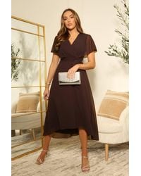 Double Second - Chiffon Wrap Dress W/ Cape Sleeves - Lyst