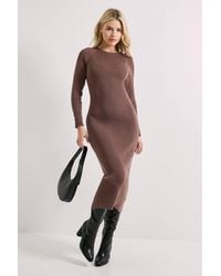 Dorothy Perkins - Mocha Button Cuff Slim Knitted Midi Dress - Lyst
