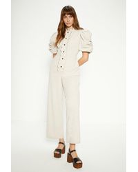 Oasis - Cord Scallop Puff Sleeve Jumpsuit - Lyst