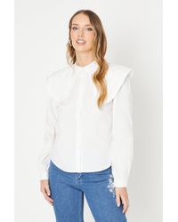 Oasis - Poplin Collared Lace Trim Blouse - Lyst