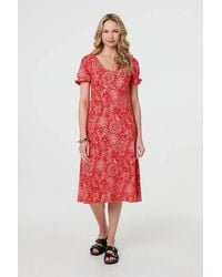 Izabel London - Printed Short Puff Sleeve Midi Dress - Lyst