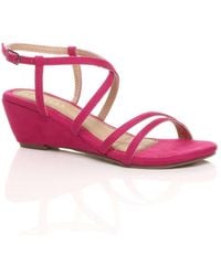 AJVANI - Mid Wedge Heel Crossed Straps Sandals - Lyst