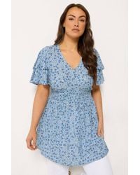 Yours - Ditsy Print Flutter Sleeve Top - Lyst