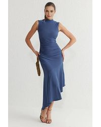 WOVCOR - High Neck Sleeveless Ruched Waist Asymmetric Hem Dress - Lyst
