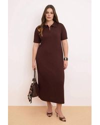 WOVCOR - Polo Collar Ribbed Knit Maxi T-Shirt Dress - Lyst