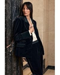 Karen Millen - Harper's Bazaar Velvet & Satin Mix Tailored Double Breasted Blazer - Lyst