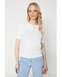 Oasis - Broderie Lace Collar Knitted Top - Lyst