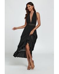 FS Collection - Lace Detail Adjustable Deep V Neckline Maxi Dress - Lyst