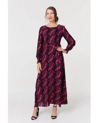Izabel London - Printed Tie Waist Semi Sheer Maxi Dress - Lyst