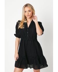 Oasis - Petite Broderie Frill Detail Button Down Mini Dress - Lyst
