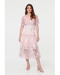 Izabel London - Floral Mesh Layer 1/2 Sleeve Midi Dress - Lyst