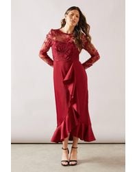 Wallis - Occasion Satin And Mesh Overlay Ruffle Maxi Dress - Lyst