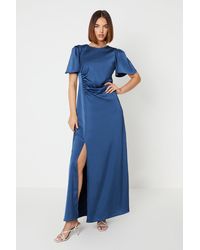 Oasis - Satin Ruched Side Split Maxi Bridesmaids Dress - Lyst