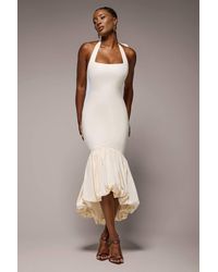 Goddiva - Halter Neck Puff Hem Mermaid Midaxi Dress - Lyst