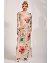 Jolie Moi - High Neck Long Sleeve Mesh Maxi Dress - Lyst