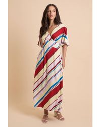 Dorothy Perkins - Stripe Cape Sleeve Plunge V Neck Maxi Dress - Lyst