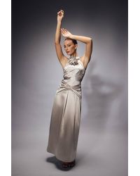 Coast - 3D Corsage Halterneck Drape Satin Maxi Dress - Lyst