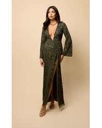 Little Mistress - Wrap Embellished Maxi Dress - Lyst