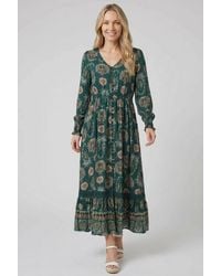 Izabel London - Paisley Long Sleeve Shirred Maxi Dress - Lyst