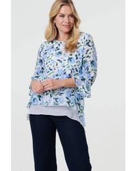 Izabel London - Floral Layered 3/4 Sleeve Tunic Top - Lyst