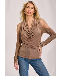 Jolie Moi - Cowl Neckline Cold Shoulder Jersey Top - Lyst