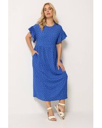 Yours - Polka Dot Frill Sleeve Midi Dress - Lyst