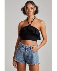 Pink Vanilla - Halter Neck Broderie Frill Hem Crop Top - Lyst