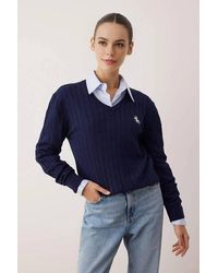 WOVCOR - Embroidered Motif V-Neck Cable Knit Jumper - Lyst