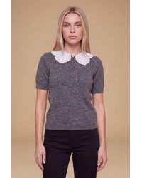 Dorothy Perkins - Broderie Woven Collar Detail Crop Knitted Top - Lyst
