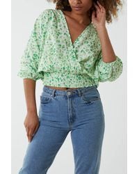 Blue Vanilla - Elasticated Sleeve Wrap Front Elastic Hem Top - Lyst